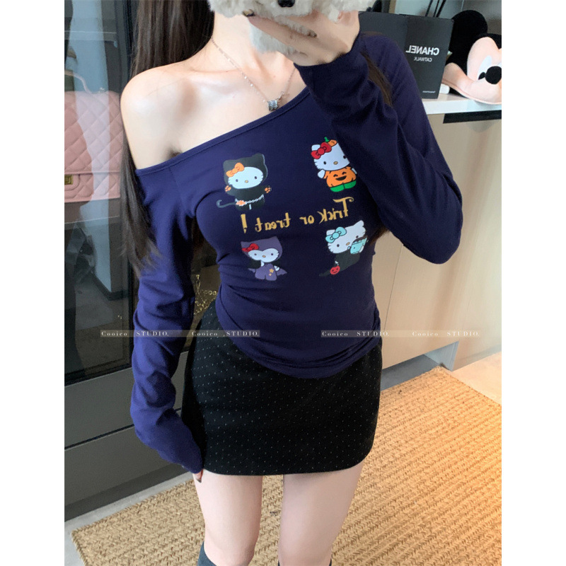 2025 Printed Crossed Shoulder Tee Crewneck fleece-lined Sweatshirt