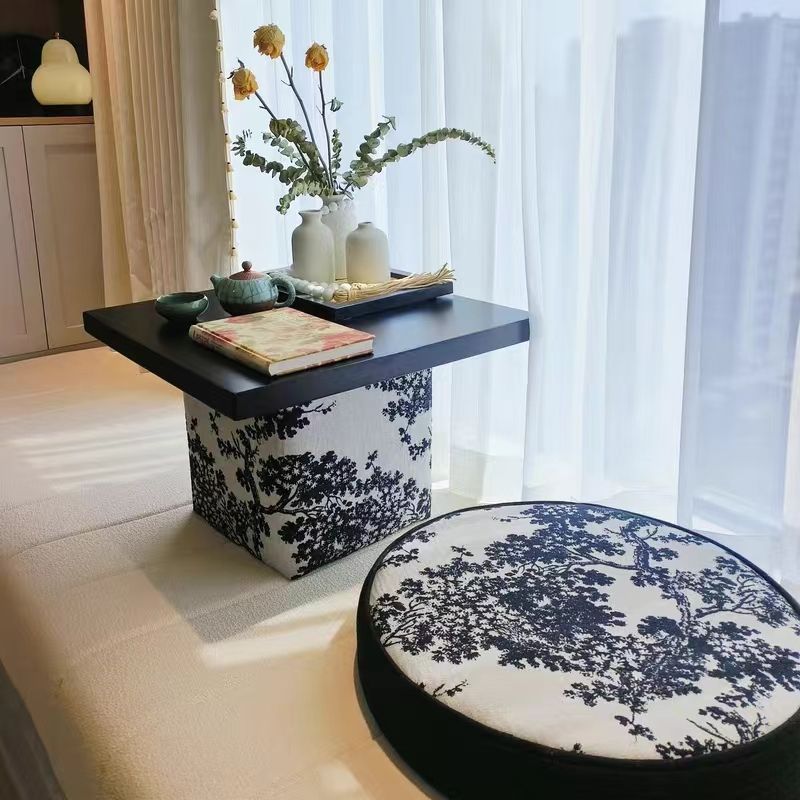 Bay Window Table and Chairs, Tatami Coffee Table, Light Luxury Creative Landscape Painting, Futon, Balcony Tea Room, Leisure Retro Table and Chair Combination