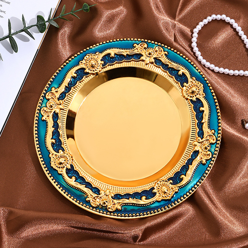 Metal Vintage Candle Holder Tray Iron Jewelry Decoration Home Storage Plate Wedding Candle Dinner Cake Plate