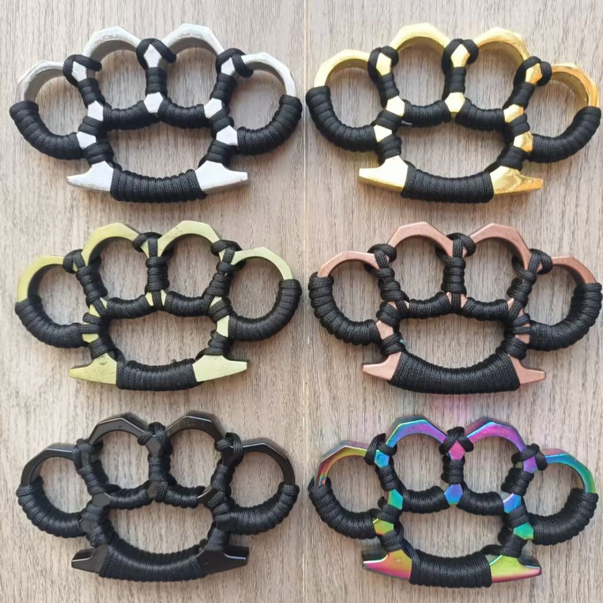 Four-Finger Self-Defense Finger Buckle, Tiger Hand Brace, Boxing Buckle, Zinc Alloy Material, Strong and Wear-Resistant, Thick Flat Tie Rope