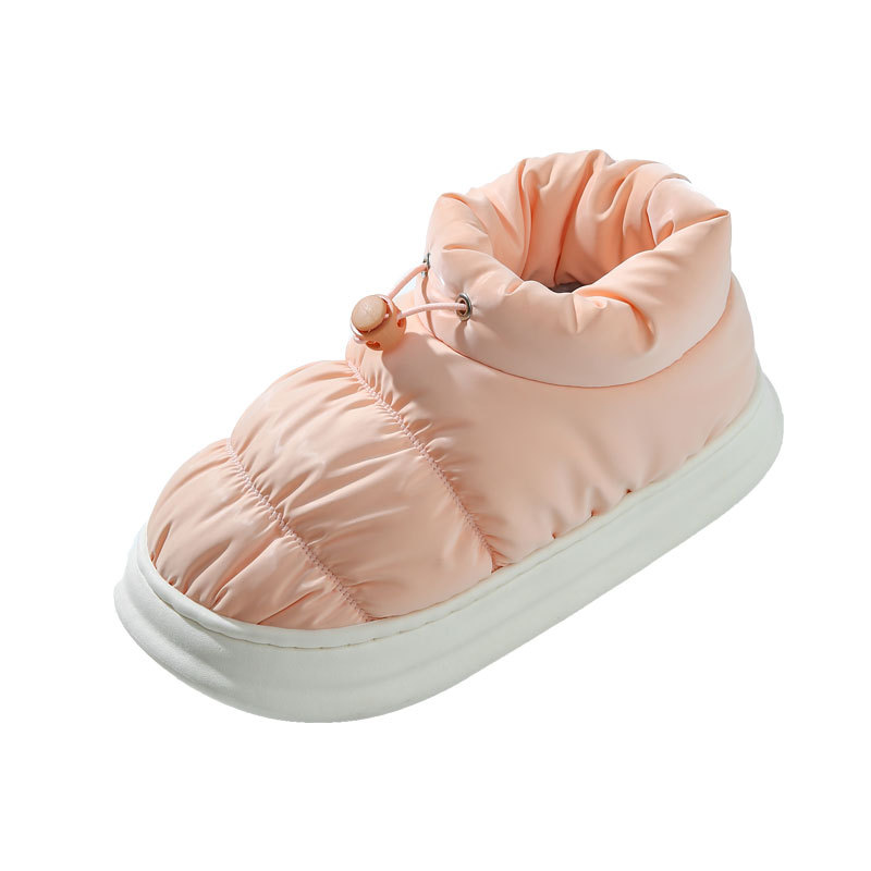 Waterproof Down Cotton Slippers for Men's Winter Indoor Warm Non-slip Home Use Thick-soled Couple's Outer Wear Bag-heel Cotton Shoes for Women
