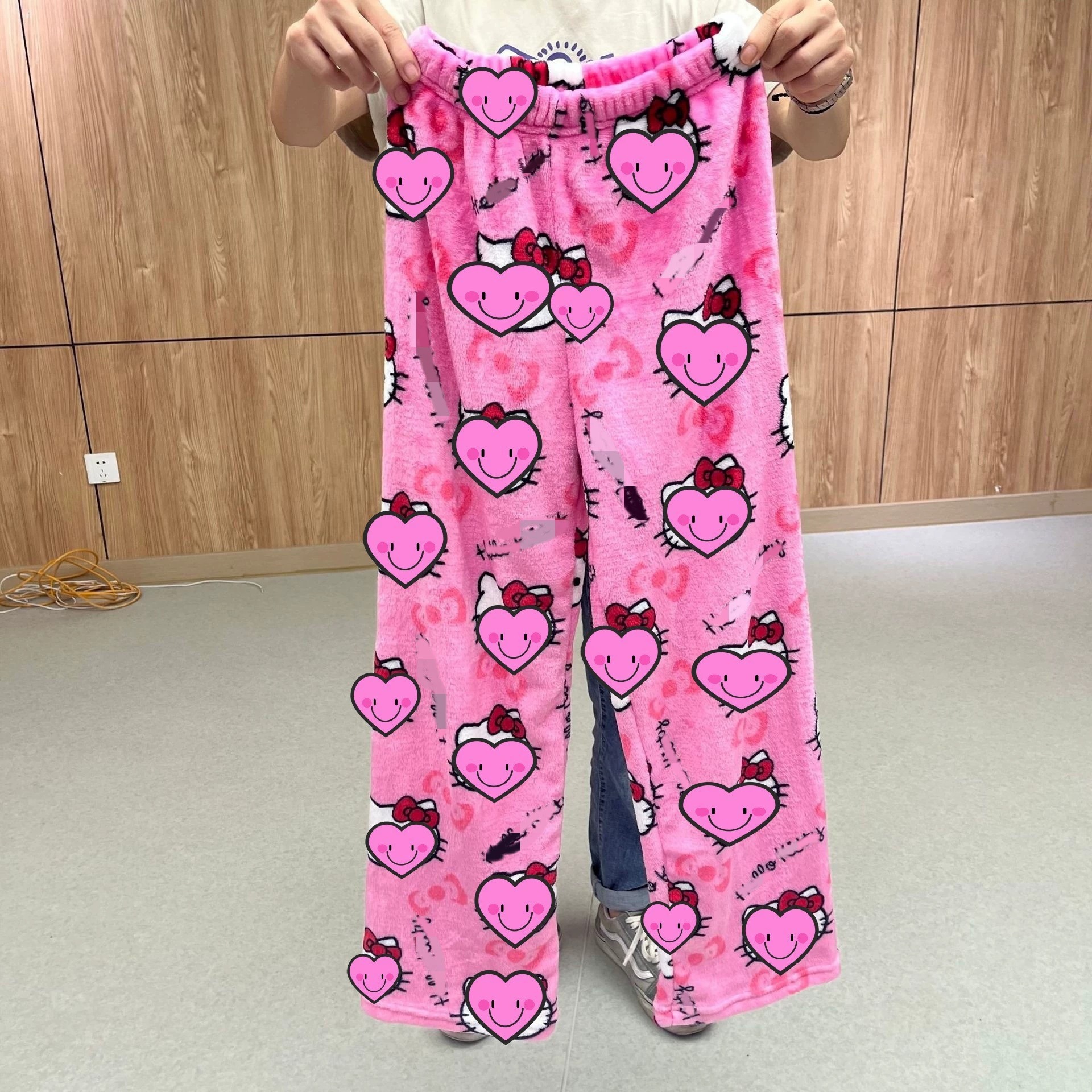 Foreign Trade Amazon Cartoon Cat Christmas fleece-lined Pajama Pants Women's Casual Fall/Winter Flannel Pants Home Wear