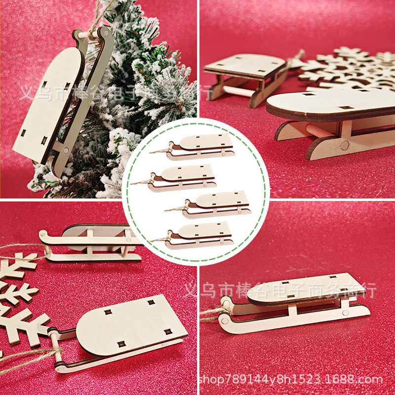 New Christmas Wooden Crafts Holiday Assembled DIY Home Mini Snow Car Desktop Ornaments Log Color Pattern