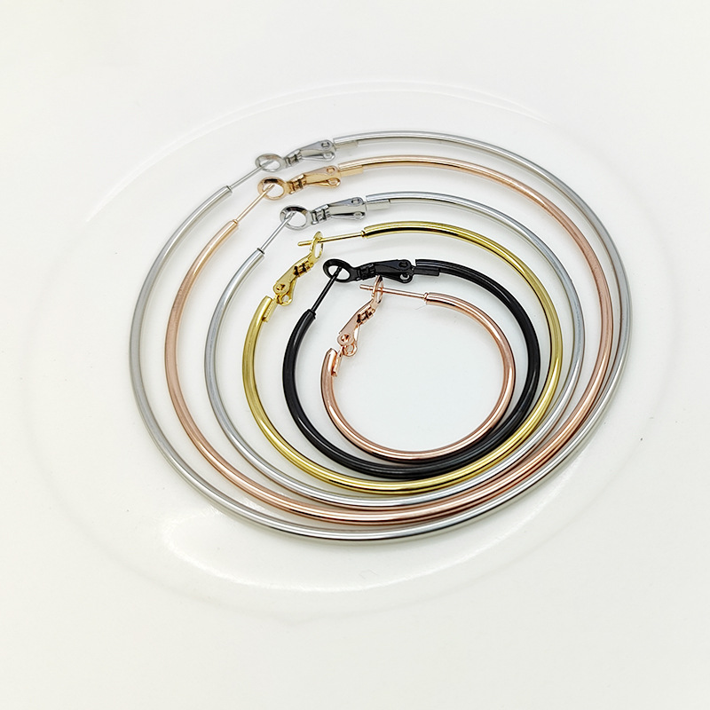 Cross-Border special for 316L stainless steel big circle earrings spring clip I-shaped shrimp bow buckle coil women's ear jewelry