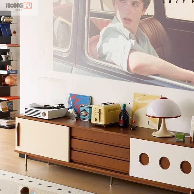 Solid Wood Tv Cabinet, Antique Retro Style Living Room, Home Storage, Modern Small Apartment, Simple Tv Cabinet, Floor-Standing