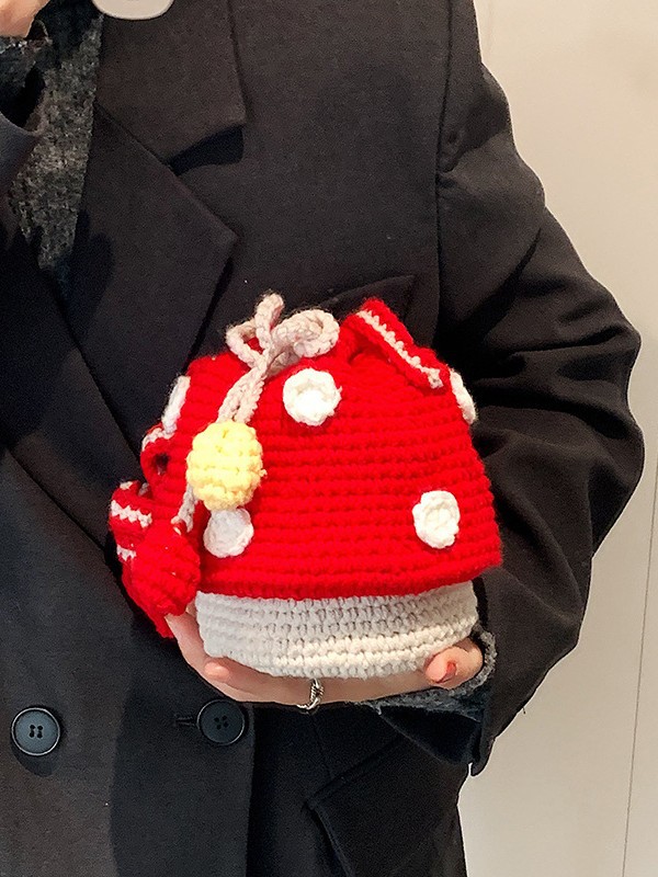 Cartoon Dolls Weird Cute 2025 New Large Mushroom Knitted Bag Finished Mobile Phone Bag Crossbody Bag Cross-border