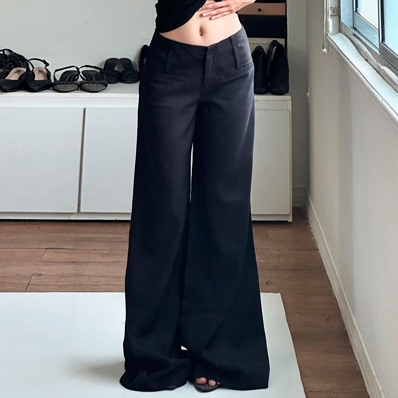 Cross-border Europe and the United States simple style basic versatile black slim suit pants temperament commuter low waist straight casual trousers