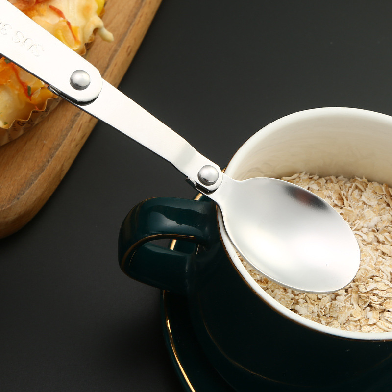 Folding spoon tableware knife storage bag creative outdoor camping tableware set logo stainless steel folding spoon