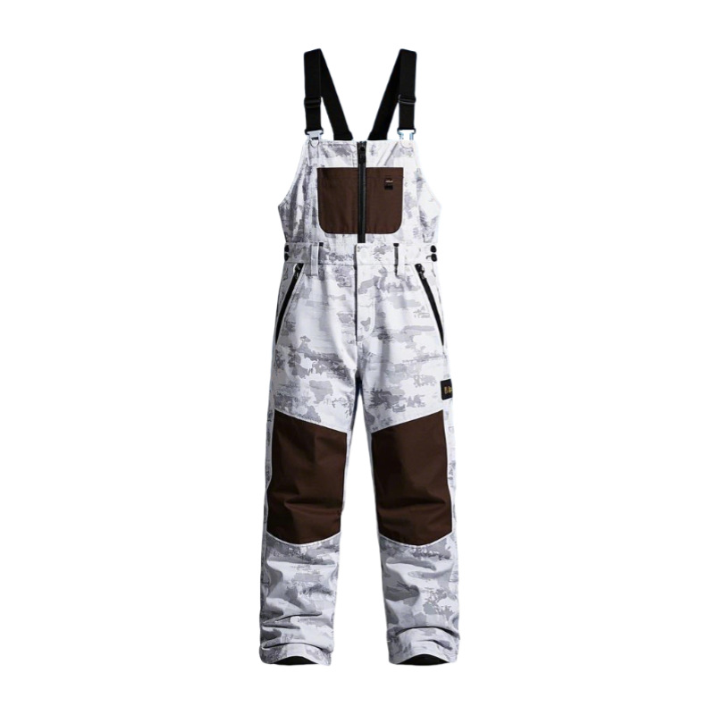Customized White Snow Camo Hunting Suspenders Pants Waterproof Thick White Camouflage Suspenders Hunting Pants