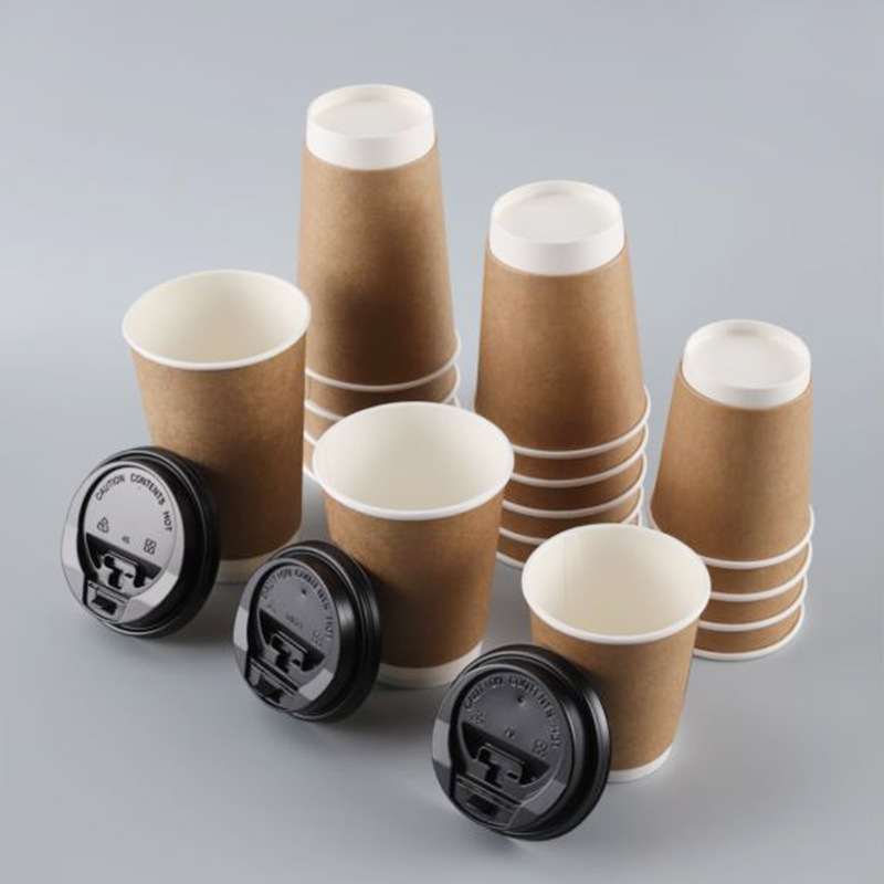 Disposable Water Cup Customized Double-Layer Paper Cup Wholesale Insulated Anti-Scalding Hollow Cup Thickeneded Kraft Paper Hot Drink Coffee Cup