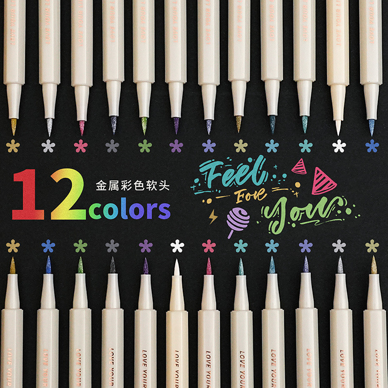 Handbook Pearlescent Metal Paint Pen Soft Tip Brush Colorful Account Marker Pen Set Photo Album Graffiti DIY Pen Manufacturer