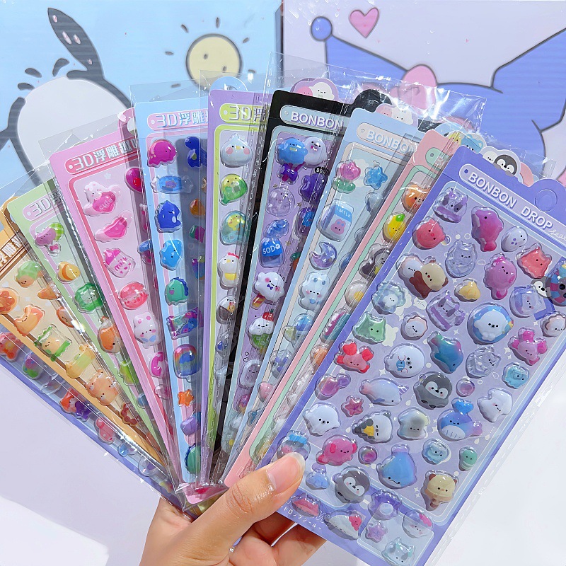 3D Stereo Relief Stickers Cute Cartoon Animal Stickers for Girls and Kidsren High-Value Decorative Crystal Glue Waterproof