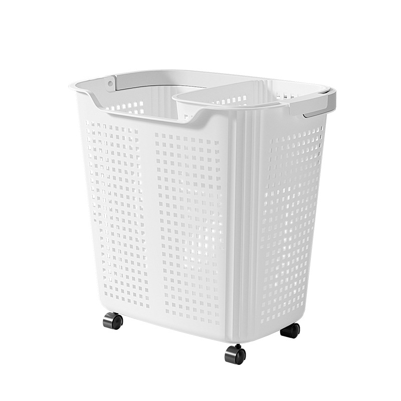 Factory Direct Sales Portable Wheeled Storage Basket Dirty Clothes Basket Household Bathroom Large Capacity Plastic Thickened Breathable Dirty Clothes Basket