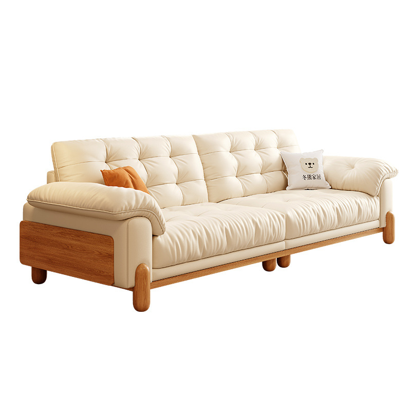 Tongyu Special Puff Cloud Cream Log Living Room Japanese Style Straight Small Apartment Marshmallow Solid Wood Leather Sofa