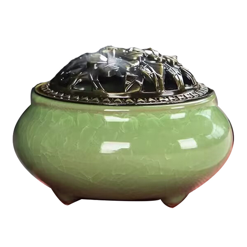 Ice Crack Kiln Turned Ceramic Wholesale Incense Burner Household Indoor Sandalwood Burner Ornaments Creative Incense Coil Incense Incense Burner