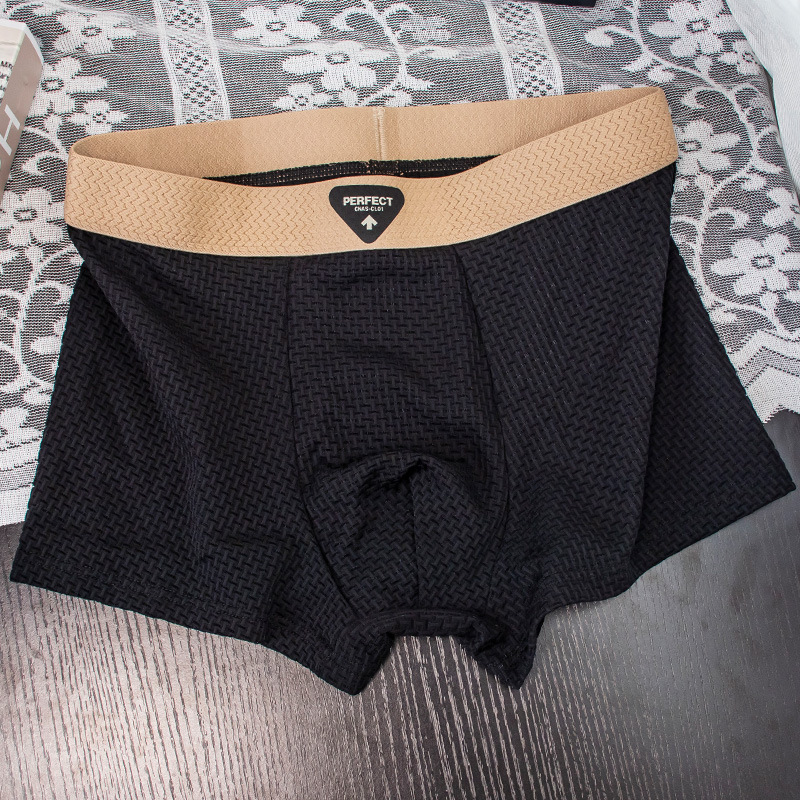 Cross-Border Men's Ice Silk Underwear Mesh Jacquard Comfortable Breathable Sports Boxer Briefs Solid Color Retro Boxer Briefs for Men