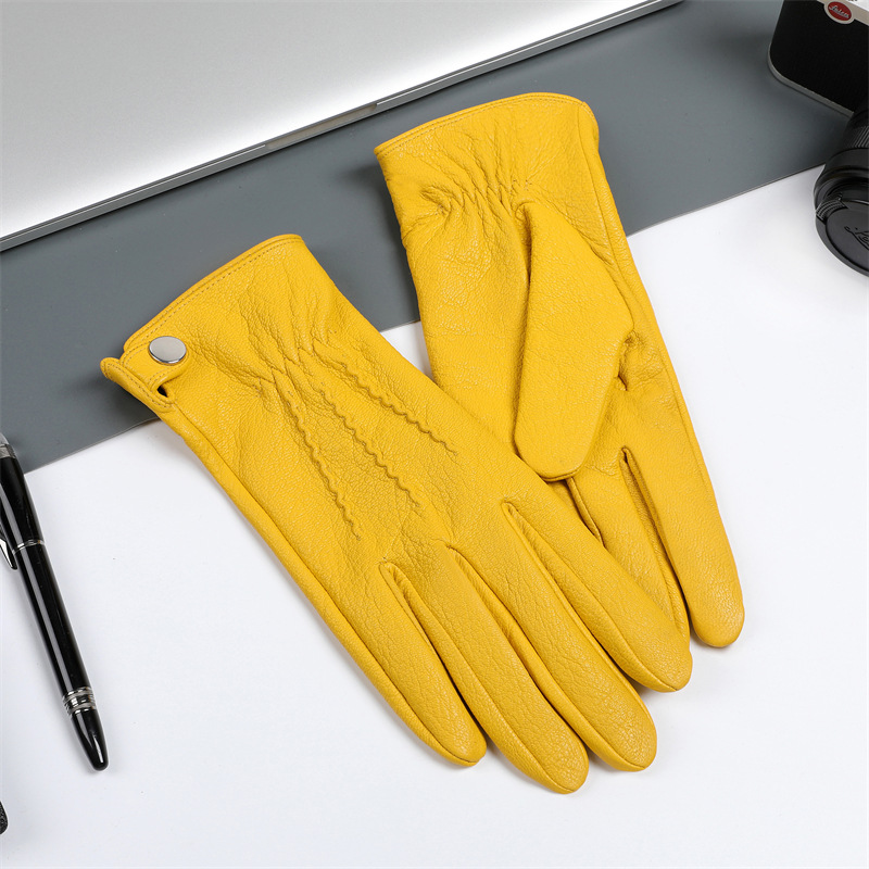 Sheepskin Gloves Men's Autumn and Winter Velvet Thickeneded Windproof Driving Cold Protection Warm Retro Motorcycle Outdoor Riding Non-Slip