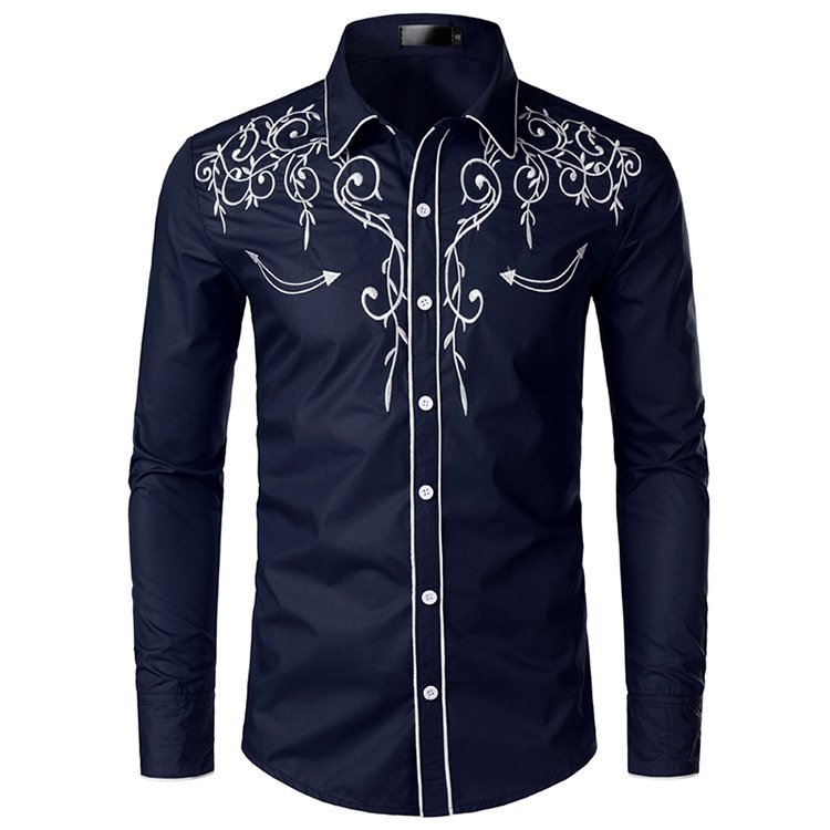 2025 Cross-Border Supply Fashion Embroidered Shirt American Western Style Shirt Western Denim Embroidered Lining