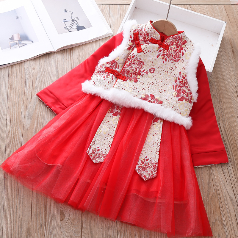 2953 ханьфу девочки китайский стиль длинный рукав зимний детский древний костюм танг костюм утолщенный новогодний костюм