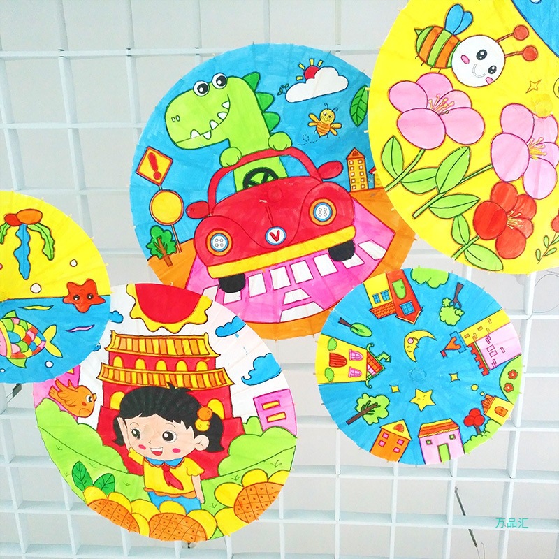 Blank Oil Paper Umbrella DIY Painting Materials Kindergarten Kidsren Hand-Painted Graffiti Coloring Ancient Style Paper Umbrella