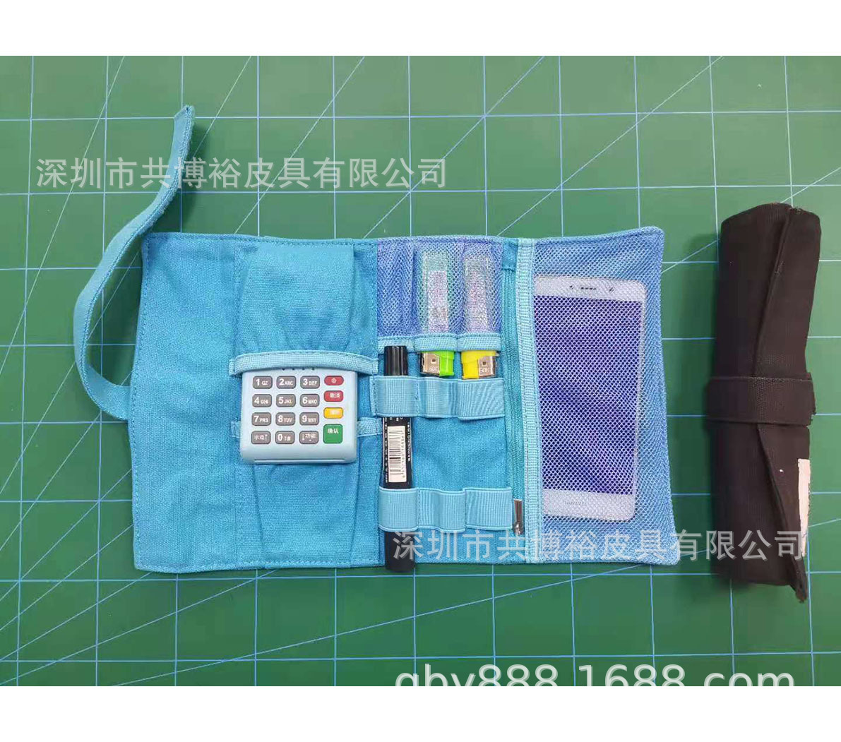 Customized Data Cable Cosmetics Bag, Digital 3C Accessories Organizer Roll Bag, Small Items Organizer Roller Shutter Bag, Canvas Cable Roll Bag