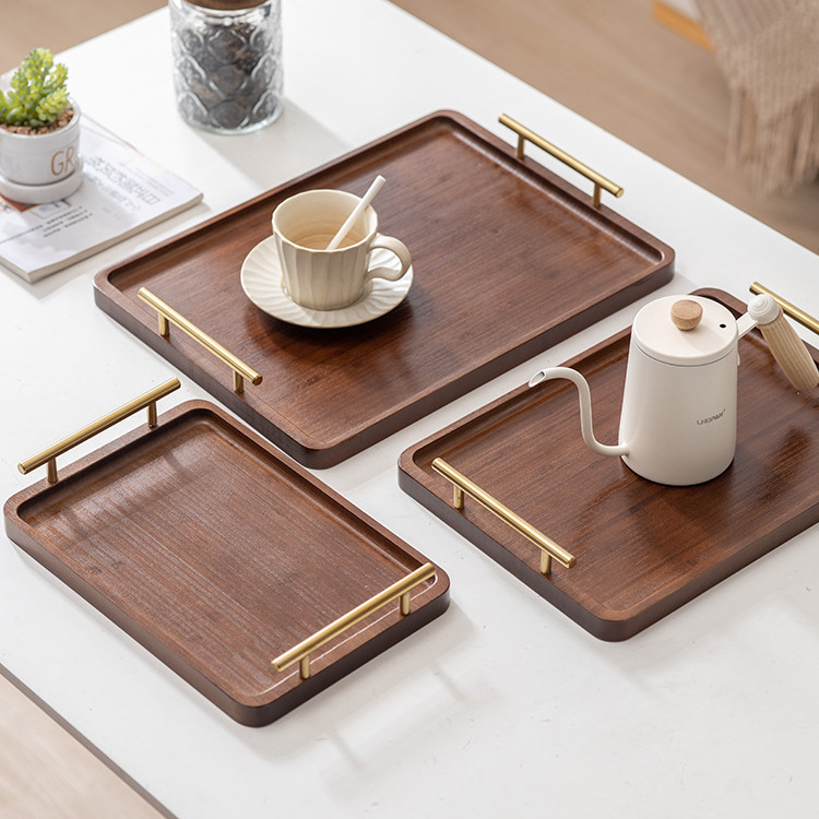 Ebony Tea Tray New Chinese Style Wooden Tray Rectangular Handle Tea Set Tea Tray Home Hotel Tea Tray Wholesale