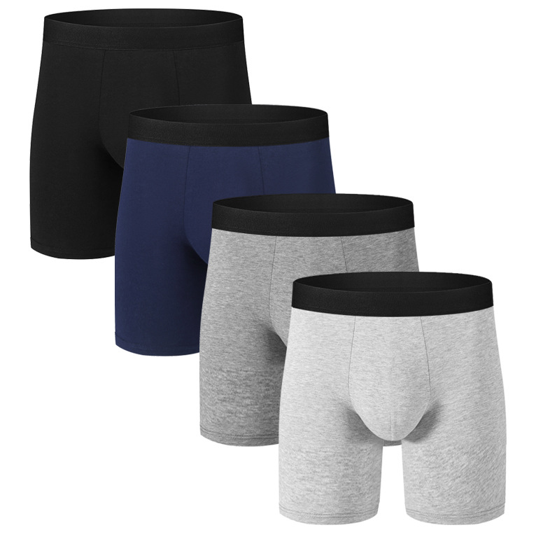 European and American Amazon cross-border men's four-corner solid color cotton breathable boxers men's underwear men's long foreign trade