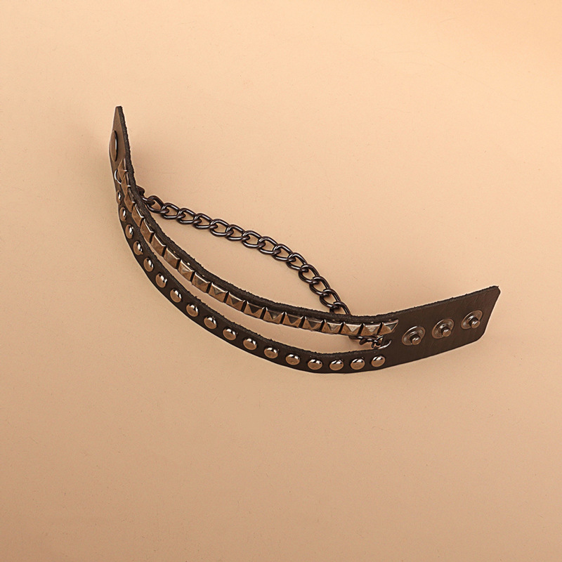 European and American cross-border punk Gothic personality asymmetric chain leather bracelet square round rivet multi-layer bracelet bracelet