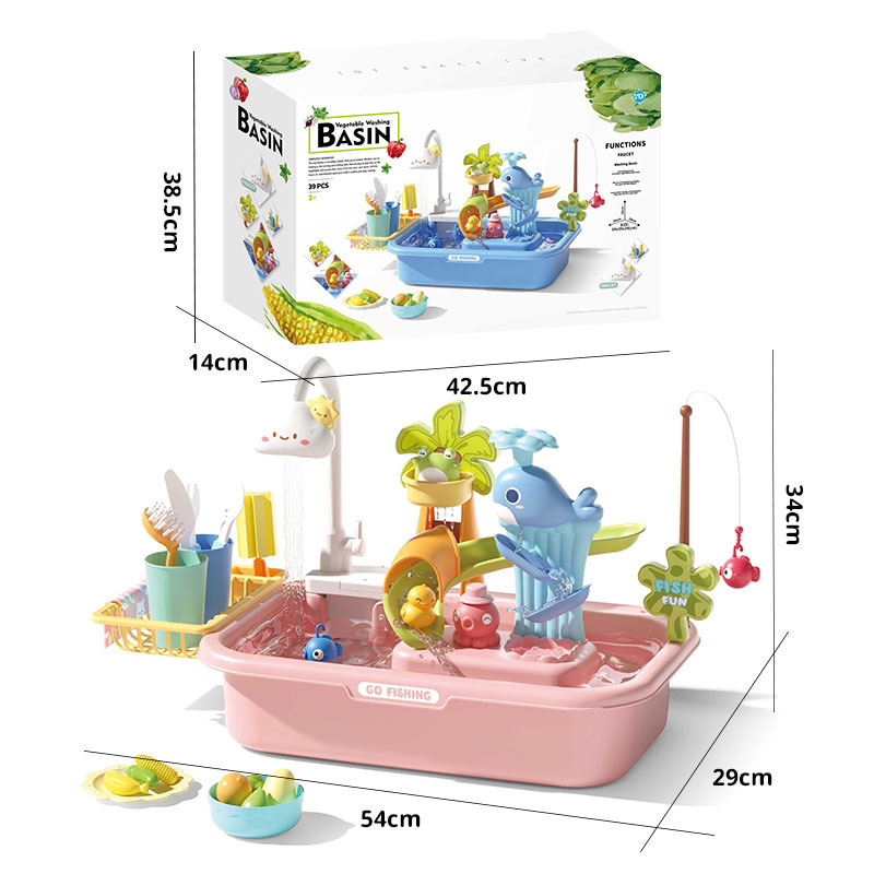 Cross-Border Children's Electric Circulating Water Dishwasher Kitchen Washbasin Set Play House Fishing Duck Water Toy