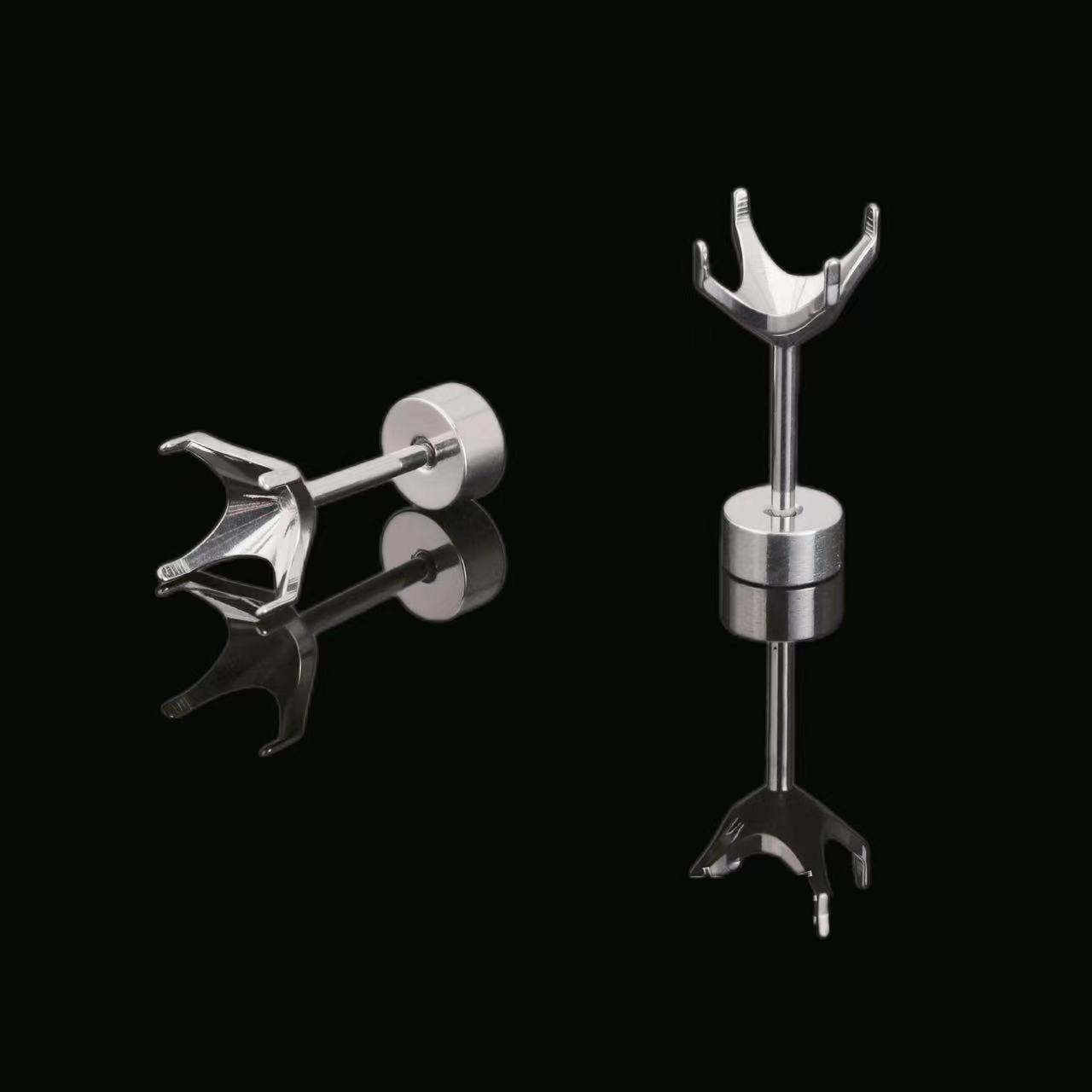 Titanium steel earring four-claw 316 earring hollow claw holder accessories zircon millennial rose claw processing diamond screw earring