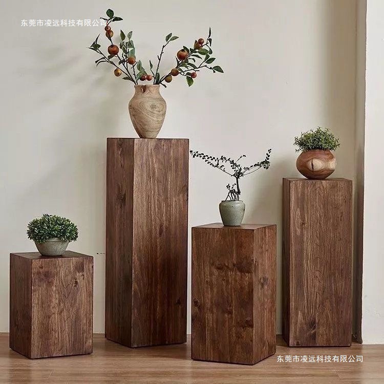 Wabi-Sabi Style Square Wooden Stool Flower Stand Log Tree Stump Coffee Table Side Table Retro Natural Solid Wood Base Ornaments