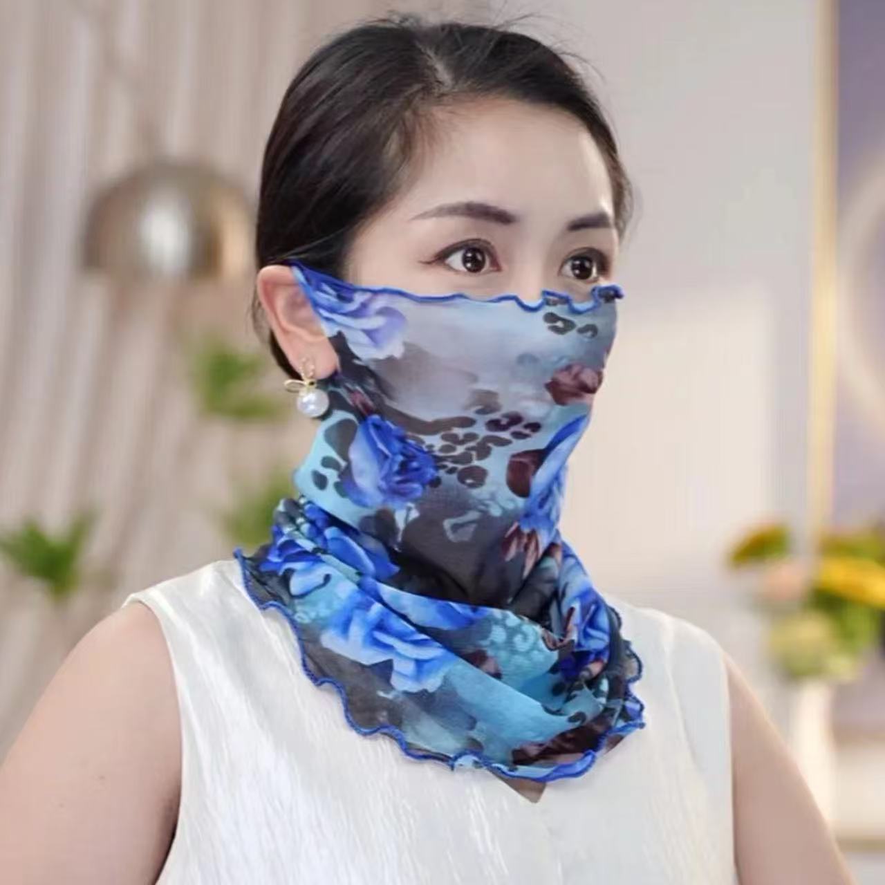 New Korean Style Scarf Mask for Women, Fashionable Full Face Neck Protector, Thin Gauze Scarf, Versatile for Women