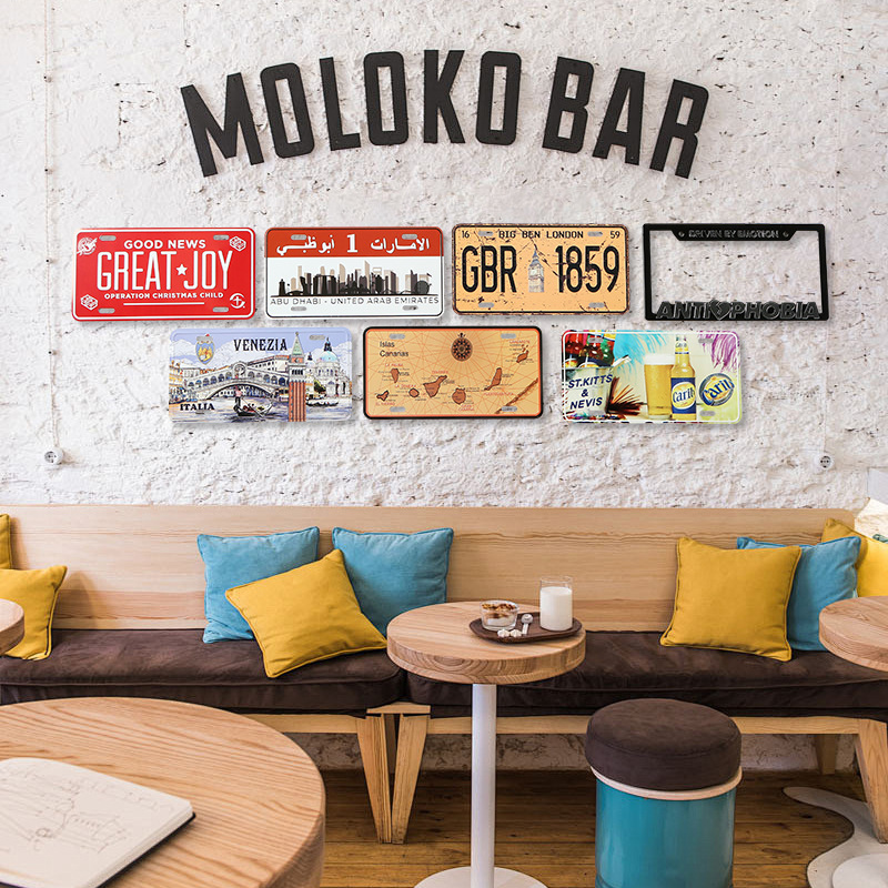American retro tin painting license plate wall decoration bar cafe decoration blank wall wall decoration pendant license plate wholesale