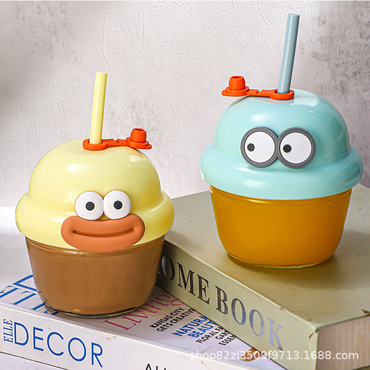 Internet Celebrous Explosive Pier Cup Cartoon Glass Suction Cup Beverage Coffee Cup Advertising Promotion Drainage Small Gift Cup