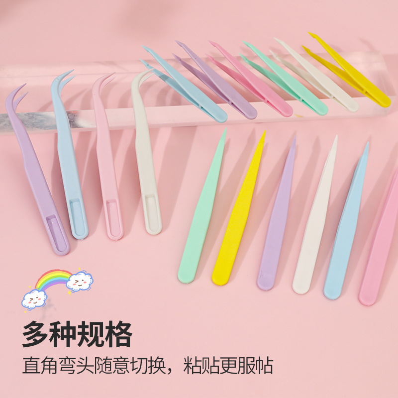 Popular In-Stock Tweezers for Journaling, Bent-Head Macaron Tweezers, Journaling Tweezers, Nail Art Sticker Pointed-Tip Plastic Tweezers
