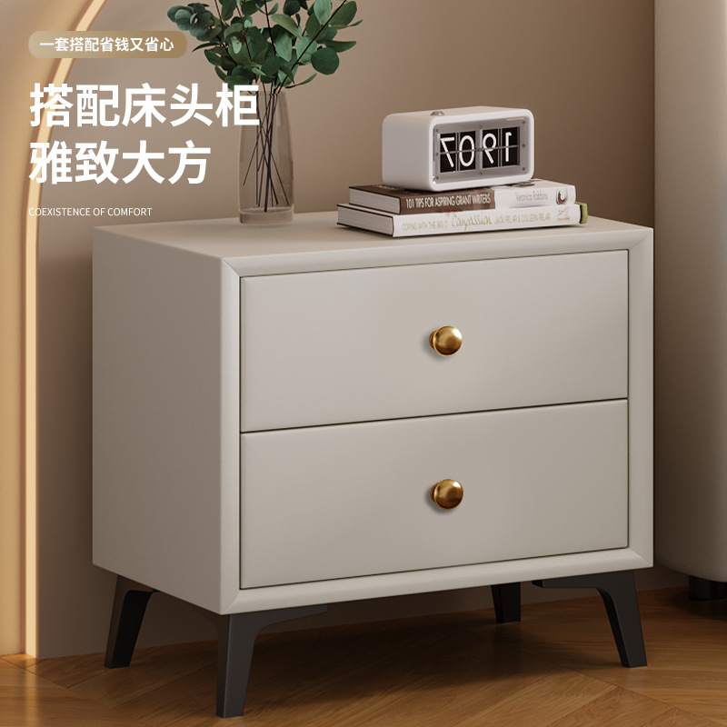 Multifunctional real leather bed modern simple smart bed master bedroom high-end elegant double bed edge drawer storage leather bed