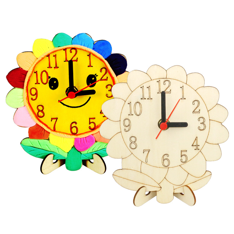 Wooden Clock Blank DIY Hand-Painted Clock Kidsren's DIY Graffiti Kindergarten Family Activities Kidsren's Educational Toys