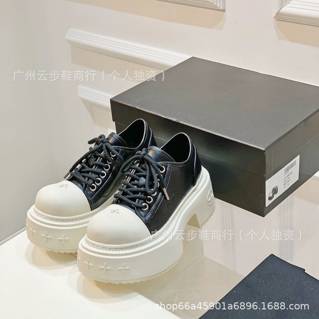 High Version Derby Shoes Cruciferous Vintage Genuine Leather Platform Shoes Casual Trendy Brand Increased Color-block Canvas Shoes for Women