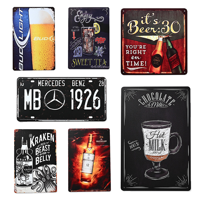 Tinplate License Plate Hanging Painting Personalized Design Creative Wall Hanging Metal Painting Living Room Bar Tinplate Painting Factory Customization
