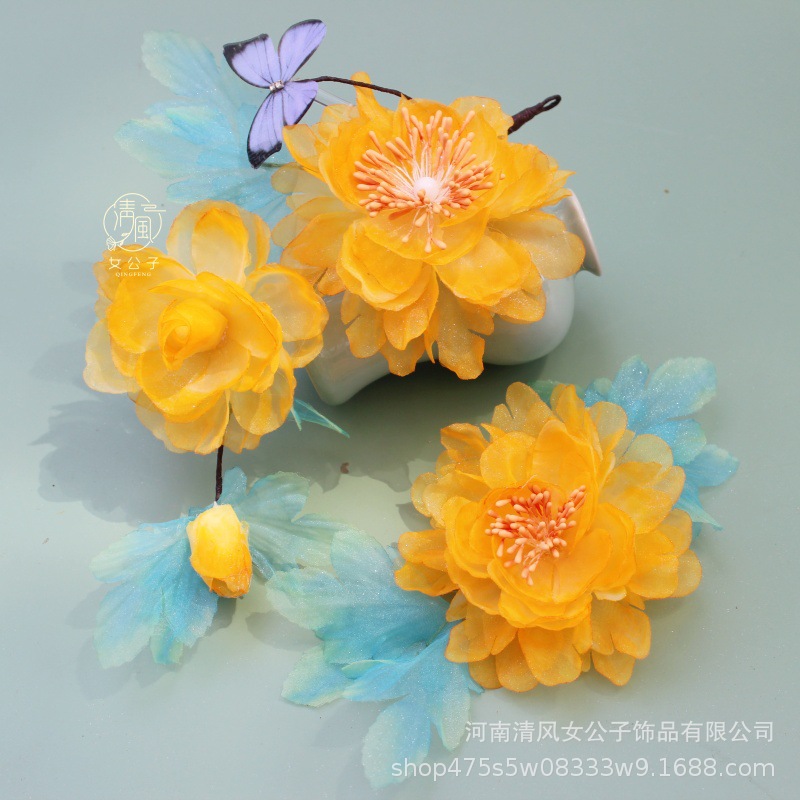 Hanfu Hair Accessory with Lotus Flower Design, New Ancient Style Original Sheer Silk Yarn, Super Fairy New Chinese Style Hair Ornament with Soft Rod Hairpin