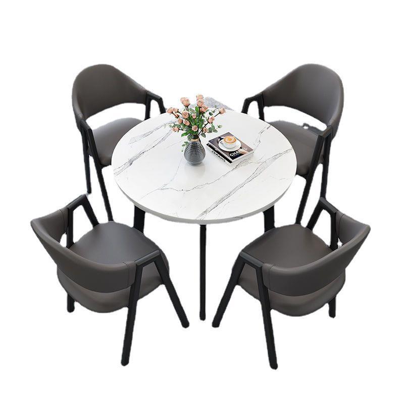 Modern Simple Household Small Apartment Round Table Sales Department Milk Tea Shop Dining Table Nordic Light Luxury Style Negotiation Table and Chair Combination