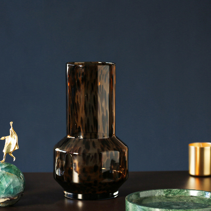 Shiyuan Retro European and American Ins Style Handmade Leopard Print Spotted Tortoise Shell Flower Glass Vase Flower Arrangement Decoration Living Room Decoration