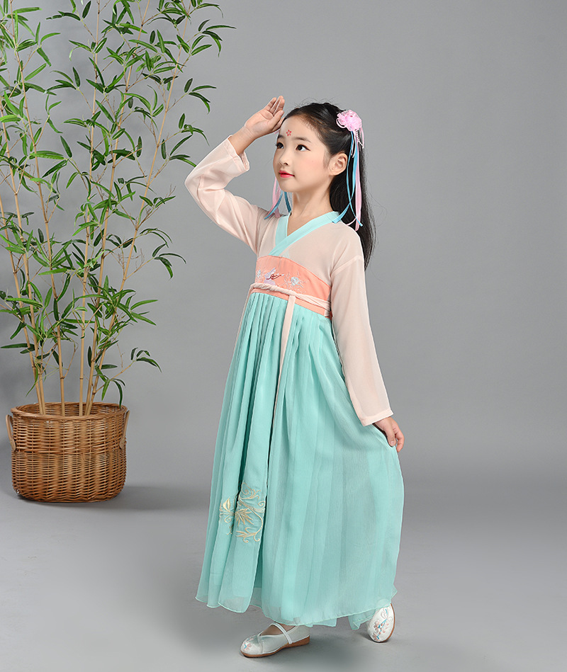 Children's Hanfu Women's Super Fairy Style Ancient Clothes Girls' Long Sleeve Republic of China Cheongsam Tang Suit Guzheng Performance Clothes