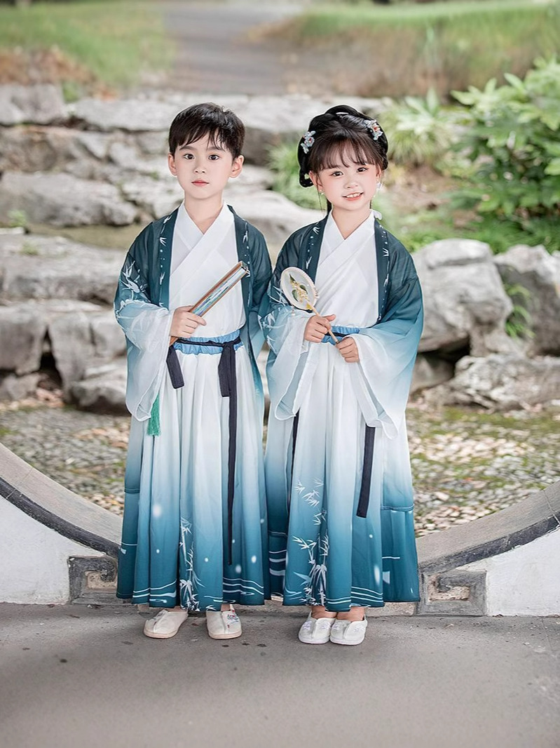 Children's Hanfu for Boys, Traditional Chinese Style Three-Character Classic Performance Clothing, Suitable for Daily Wear, Chinese Style with a High-End Feel, Girls' Hanfu