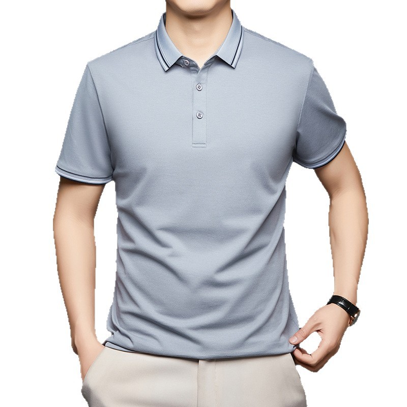 New Cool Cotton Lapel Half-Sleeved Polo Shirt for Men Simple Pure Color Basic Breathable Short-Sleeved T-Shirt Men's T-Shirt