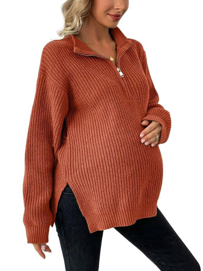 Maternity Sweater Cross-Border Foreign Trade European and American Brick Red Knitted Amazon Cross-Border Foreign Trade Knitted Sweater Maternity Sweater