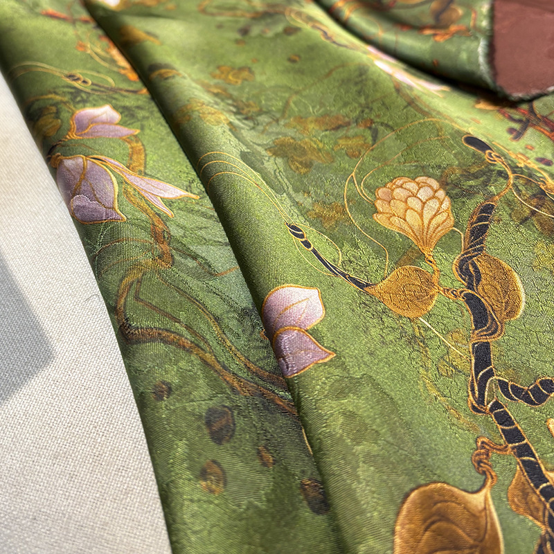 New Silk Xiangyun Yarn Fabric Chinese Style Cheongsam dress Mulberry Silk Fabric Zero Cut Plant Flower Silk
