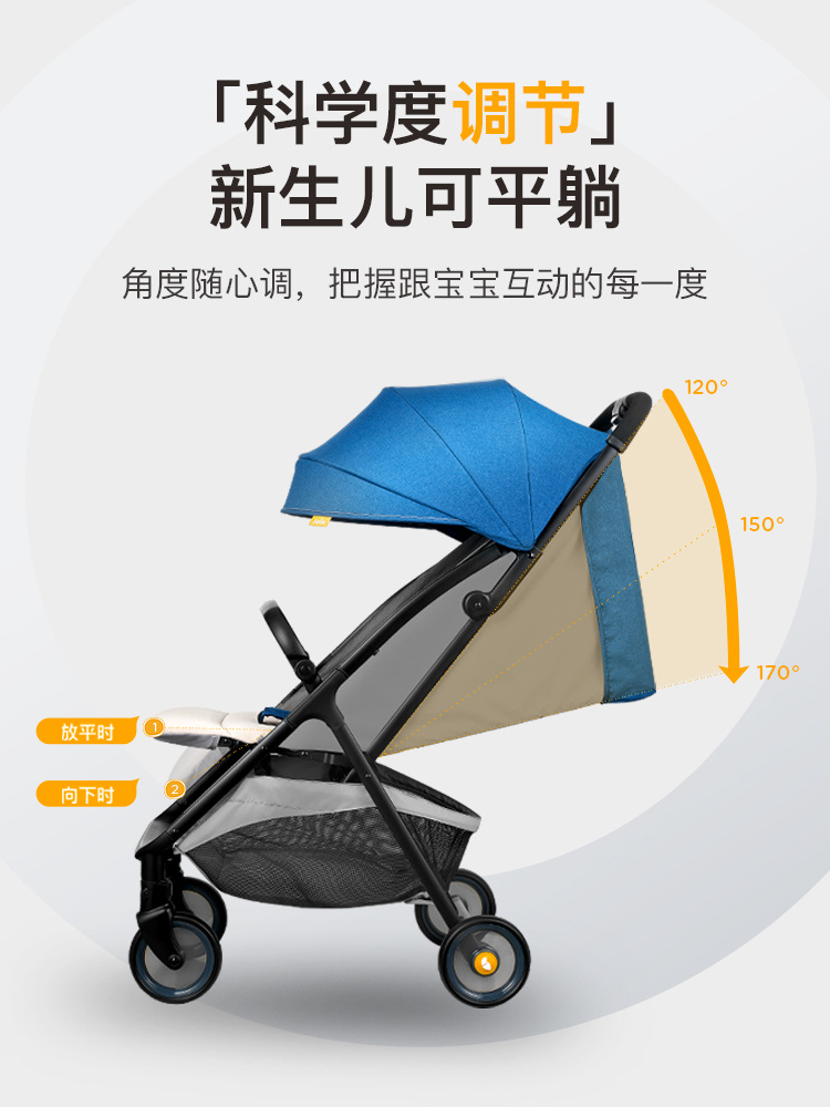 Car safety seat supporting baby stroller can be boarded, can be seated, can be reclined, one-button folding umbrella car walking baby artifact