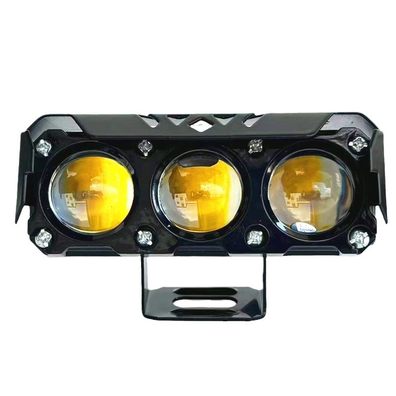 Three-eyed motorcycle spotlight near Huang Yuan white bright front headlight modified led electric motorcycle spotlight