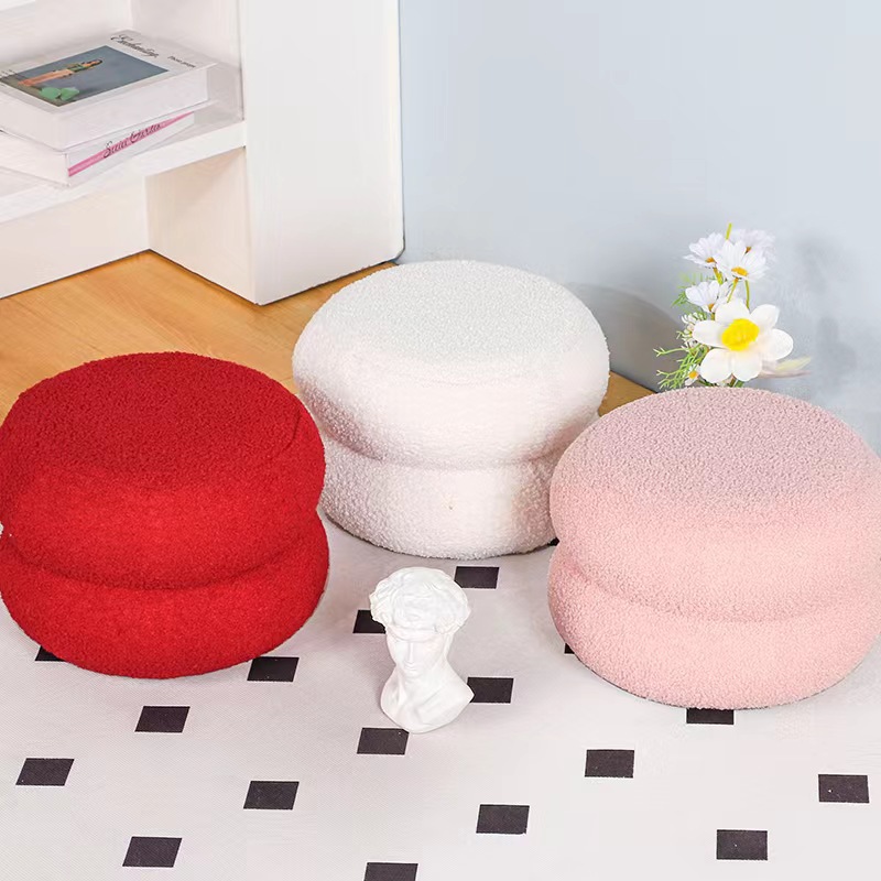 Living Room Stool Lamb Fleece Household Bench Round Stool Internet-famous Children's Sofa Low Stool Creative Door-to-door Changing Shoes